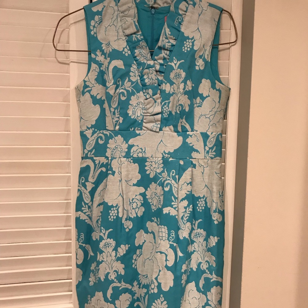 Eliza J aquawhite dress silver thread thru dress